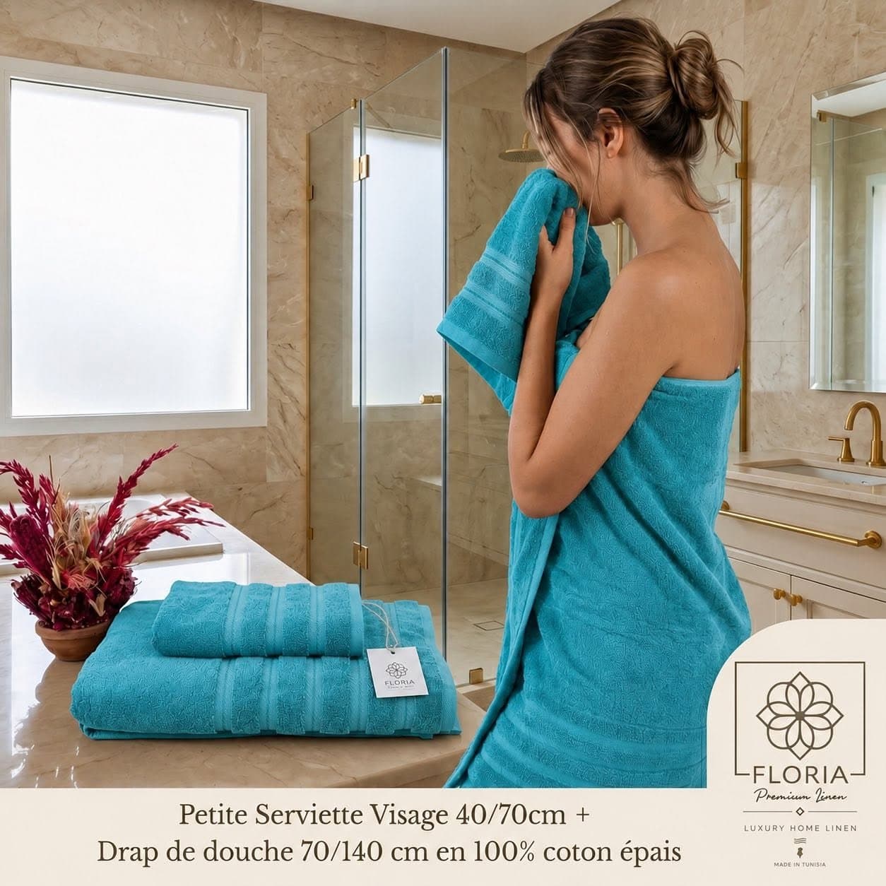 Set de 2 pièces — serviette visage et drap de douche
