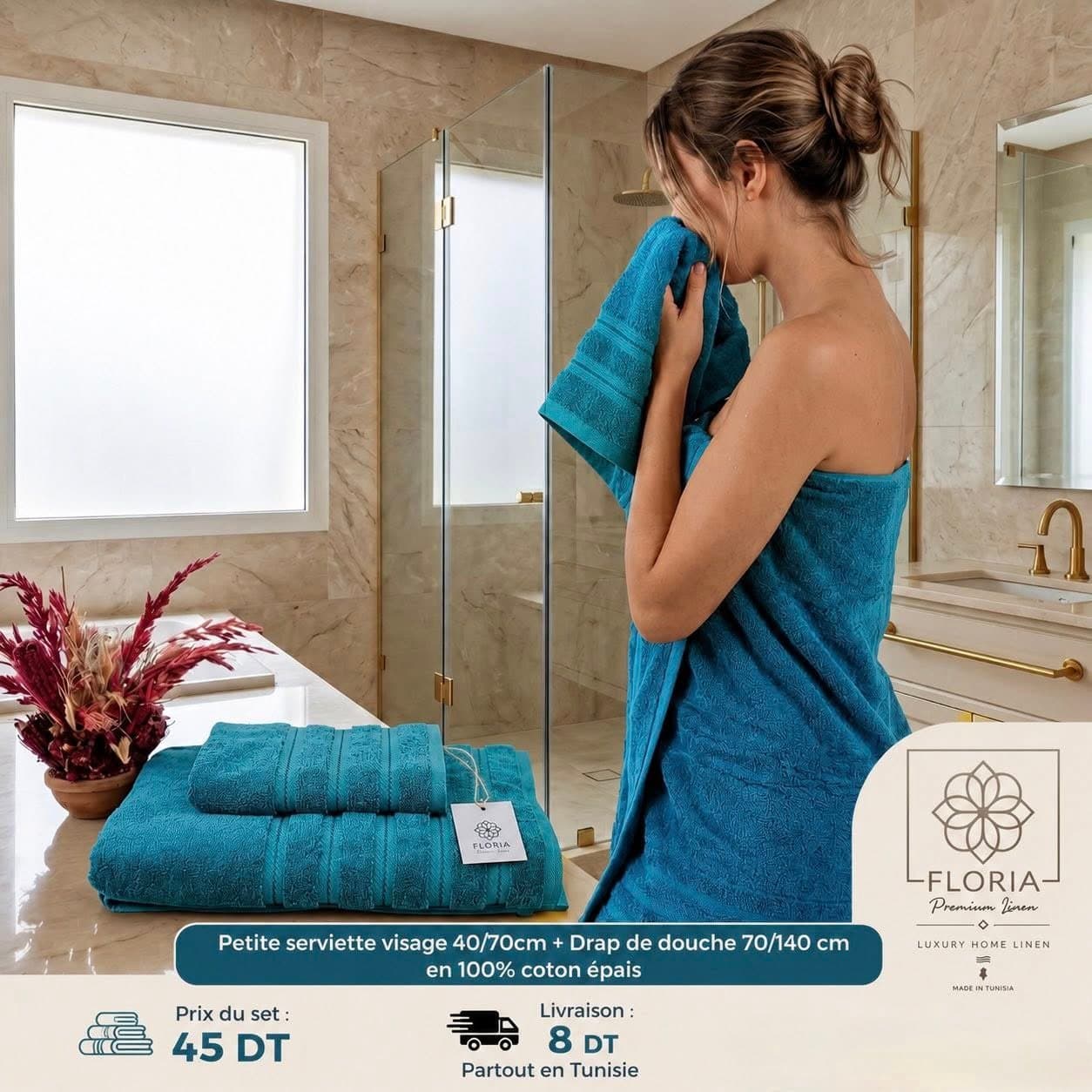 Set de 2 pièces — serviette visage et drap de douche