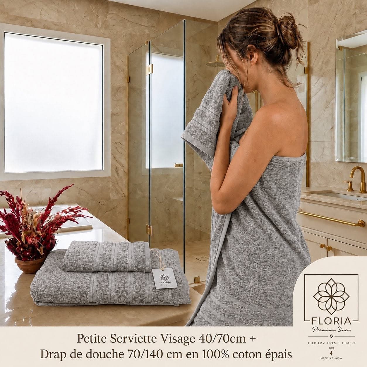 Set de 2 pièces — serviette visage et drap de douche
