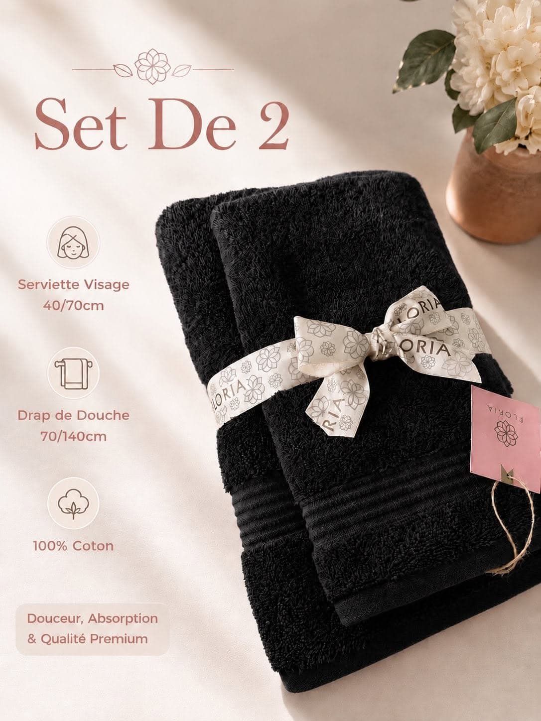 Set de 2 pièces — serviette visage et drap de douche